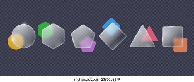 A set of simple geometric shapes in the style of glass morphism. Design elements for creativity. Templates for placing text and icons.