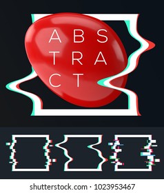 Set of simple geometric square frames with glitch effect for your abstract modern composition, shapes for design banner.
