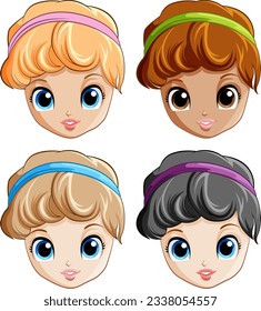 Set of simple girl cartoon illustration