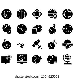 Set Simple Globe Related Vector Line Icons. Contains Icons like World Map, Connection, Global business, Travel and more