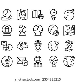 Set Simple Globe Related Vector Line Icons. Contains Icons like World Map, Connection, Global business, Travel and more
