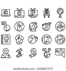 Set Simple Globe Related Vector Line Icons. Contains Icons like World Map, Connection, Global business, Travel and more