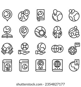 Set Simple Globe Related Vector Line Icons. Contains Icons like World Map, Connection, Global business, Travel and more