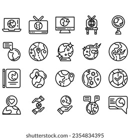 Set Simple Globe Related Vector Line Icons. Contains Icons like World Map, Connection, Global business, Travel and more