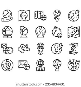 Set Simple Globe Related Vector Line Icons. Contains Icons like World Map, Connection, Global business, Travel and more