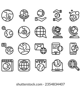Set Simple Globe Related Vector Line Icons. Contains Icons like World Map, Connection, Global business, Travel and more