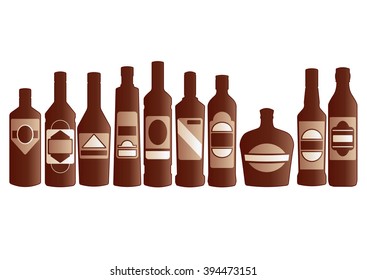 Set of simple glossy wine bottles.