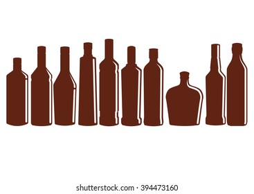 Set of simple glossy wine bottles.