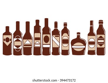 Set of simple glossy wine bottles.