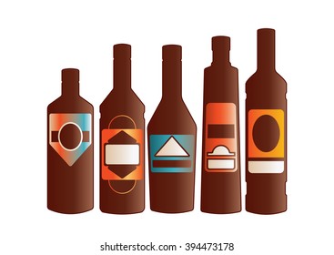 Set of simple glossy wine bottles.