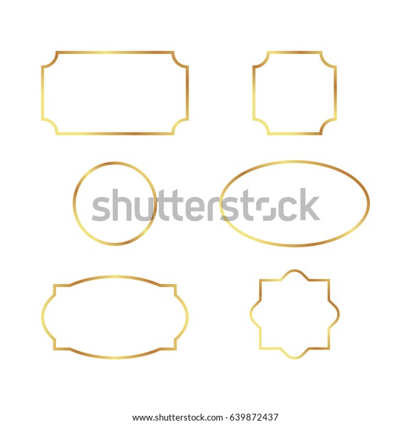 Set of simple gold frames isolated on white
background. Border, divider, label for your design menu, website,
certificate and other
documents
