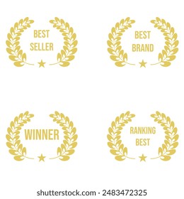 Set of simple gold Laurel Wreath isolated white background. Collection winner ranking Frame in trendy Minimalist flat style. Luxury vector illustration can used template for award design. EPS 10