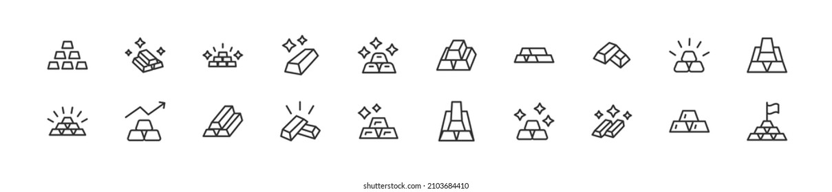 Set of simple gold line icons. Outline stroke object. Linear signs pack. Perfect for web apps and mobile.