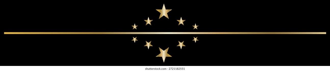 Conjunto de estrela de ouro simples e separador divisor de linha cintilante. Renderização 3d abstrata, estética de linha, linha dourada sobre fundo transparente.	