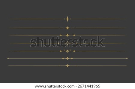 Set of simple gold star and sparkle line divider separator