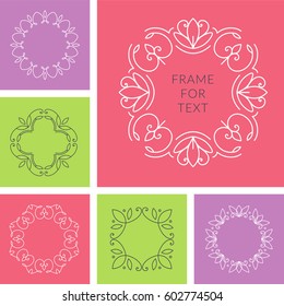 Set of simple and graceful floral frame templates, Elegant lineart logo design elements, vector illustration