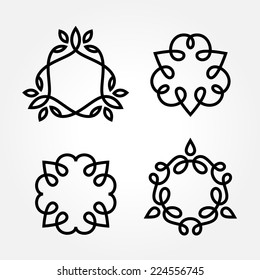 Set of simple and graceful monochrome monogram design templates, Elegant lineart logo design elements, vector illustration