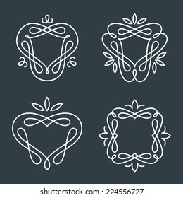 Set of simple and graceful monogram design templates, Elegant lineart logo design elements, vector illustration