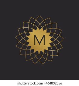 Set of simple and graceful monogram design templates, Elegant lineart logo design elements,Gold with beige,vector illustration