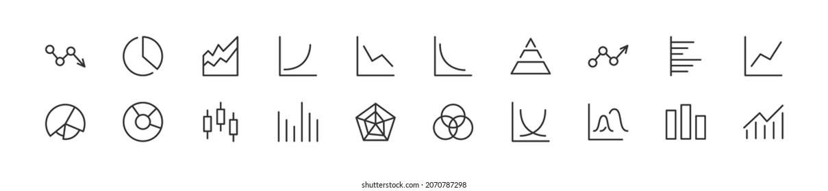 Set of simple graph line icons. Outline stroke object. Linear signs pack. Perfect for web apps and mobile.