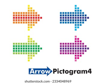 A set of simple graphical arrow pictograms drawn with dots. Icon, sign illustration set