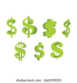 Juego de iconos simples de diseño de vectores de signo verde de dólar
