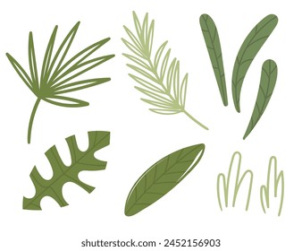 Set of simple green leaves vector illustration isolated on white background