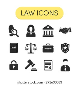 Set of simple grey vector justice, law and legal icons