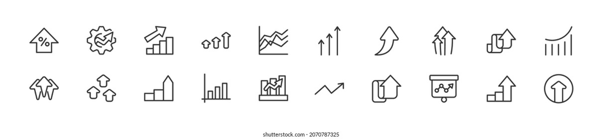 Set of simple growth line icons. Outline stroke object. Linear signs pack. Perfect for web apps and mobile.