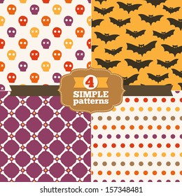 Set of simple Halloween patterns in one palette (red, orange, yellow-orange, violet, dark brown, beige) 