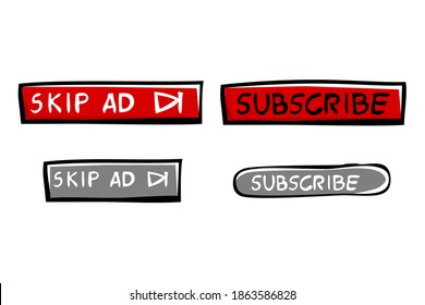 Set of Simple Hand Draw Sketch Vector Button, Skip Ad
