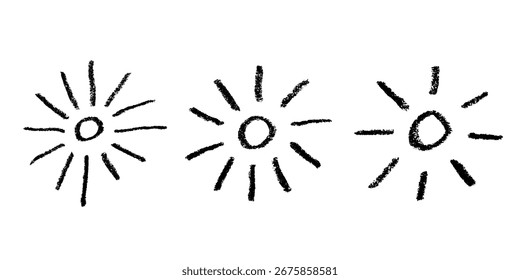 Conjunto de símbolo de sol abstracto dibujado a mano simple Doodle de verano Un solo elemento para imprimir, Web, diseño, decoración