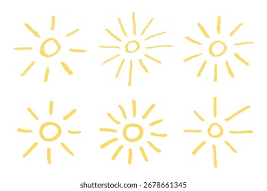 Conjunto de símbolo de sol abstracto dibujado a mano simple Doodle de verano Un solo elemento para imprimir, Web, diseño, decoración