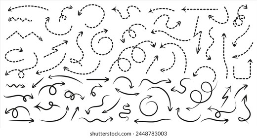 Set of simple hand drawn arrows . Set of simple arrows mark icons . Black simple grunge arrows collection .Grunge pointer. Vector hand drawn arrow mark vector