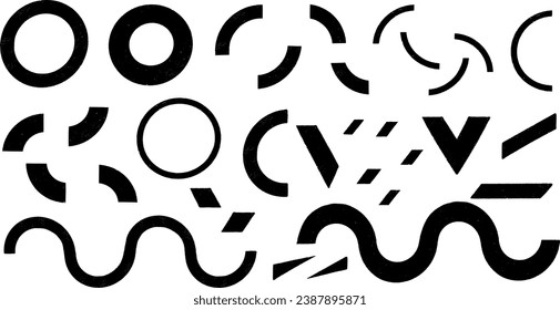A set of simple hand drawn basic textured round geometric shapes and elements. Vector illustration.