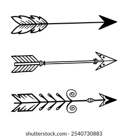 Conjunto de design de vetor de silhueta de setas pretas desenhadas à mão