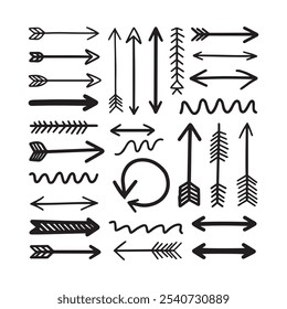 Conjunto de flechas negras dibujadas a mano simple diseño de Vector de silueta