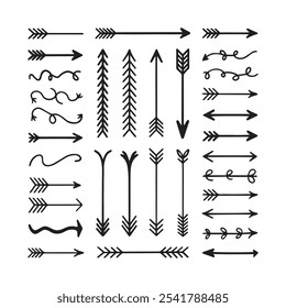 Set von einfachen handgezeichneten schwarzen Pfeilen, Vektordesign