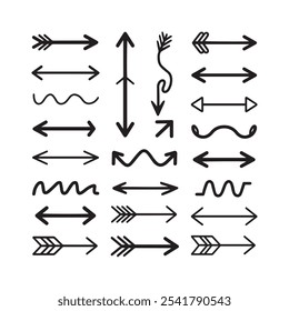 Set of simple hand drawn black arrows silhouette vector design