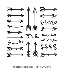 Set of simple hand drawn black arrows silhouette vector design