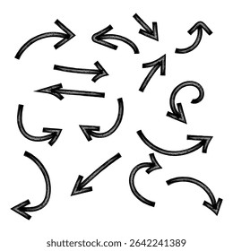 Set of simple hand drawn black arrows. Various simple lines of arrow collection