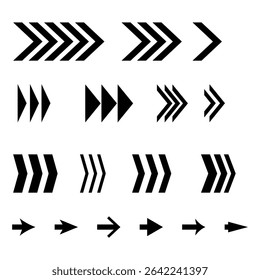 Set of simple hand drawn black arrows. Various simple lines of arrow collection