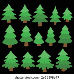A set of simple hand drawn Christmas trees without decorations. Ideal for winter crafts, greeting cards, and children’s holiday designs. pine tree stickers