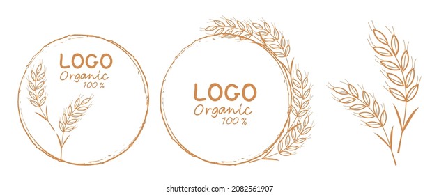 Set of simple hand drawn ears of wheat logos isolated on white background vector illustration.