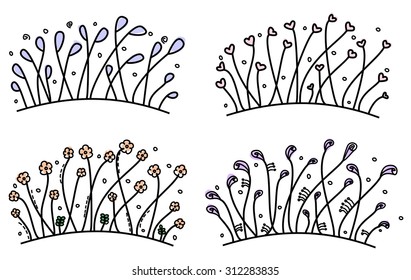 Set of simple hand drawn floral borders