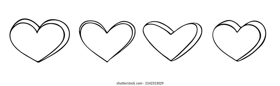 Conjunto de simple ilustración del corazón dibujada a mano aislada en un fondo blanco. Cute valentine's day heart doodle.