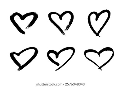 Set of simple hand drawn heart drawing illustration Scribble heart doodle Love clipart