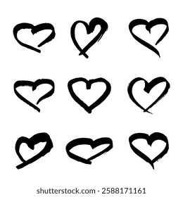 Set of simple hand drawn heart drawing illustration Scribble heart doodle Love clipart