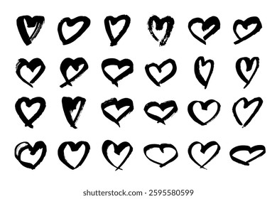 Set of simple hand drawn heart drawing illustration Scribble heart doodle Love clipart
