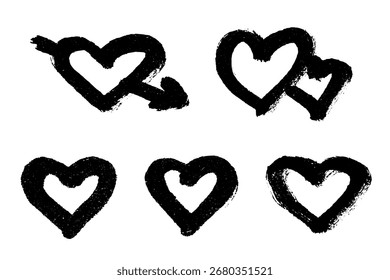 Set of simple hand drawn heart drawing illustration Scribble heart doodle Love clipart Single element for print, web, design, decor